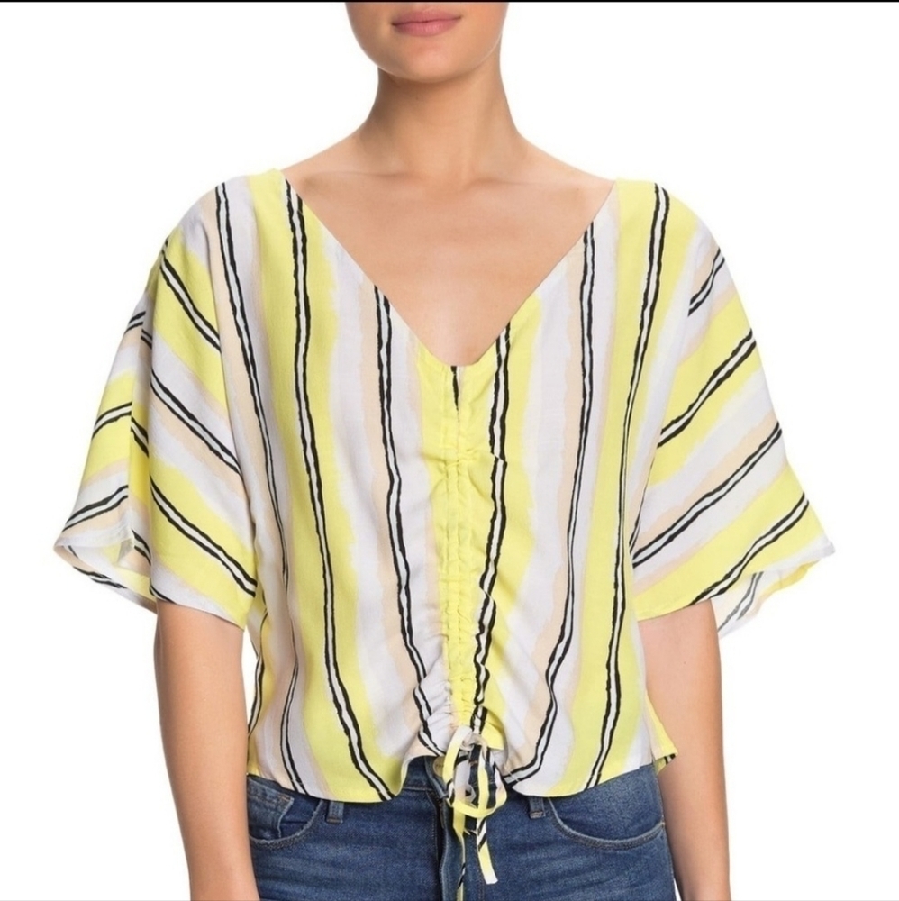 Cupcakes and Cashmere Atala Striped Dolman Sleeve Drawstring Front Top